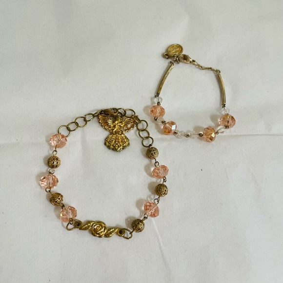 VINTAGE Czech Glass Pink Faceted Beaded Bracelet Jewelry Set - Picture 2 of 9